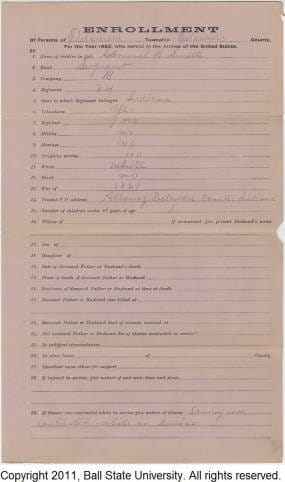 Veteran's Enrollment Form, Samuel B. Smith  [Front]
