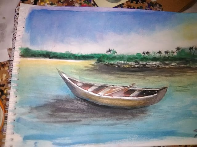 Watercolor exercise #5 - boat off a tropical beach